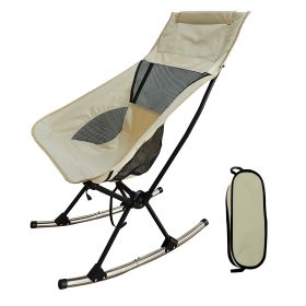 1Pc Portable Camping Rocking Chair 198LBS Weight Capacity Included Carry Bag High Back Rocker Chair For Patio Fishing Beach Lawn Travel (Color: Beige)