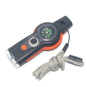 7 In 1 Military Survival Whistle; Multi-function Emergency Life Saving Tool; Outdoor Camping Fishing Hiking Hunting Accessories; Flashlight Compa (Color: ORANGE)