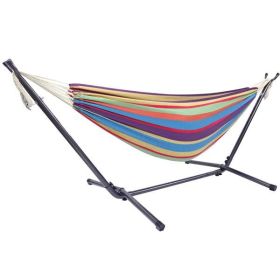 Double Hammock with Stand 450 lb. capacity steel stand, includes premium carry bag and two anti-sway balance beams (Color: Tropics)