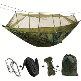 Camping Hammock with Net with 440 lb Capacity - Lightweight Camping Hammock Chair - Double or Single Size with Tree Strap and Included Carry Bag (Color: Camouflage)